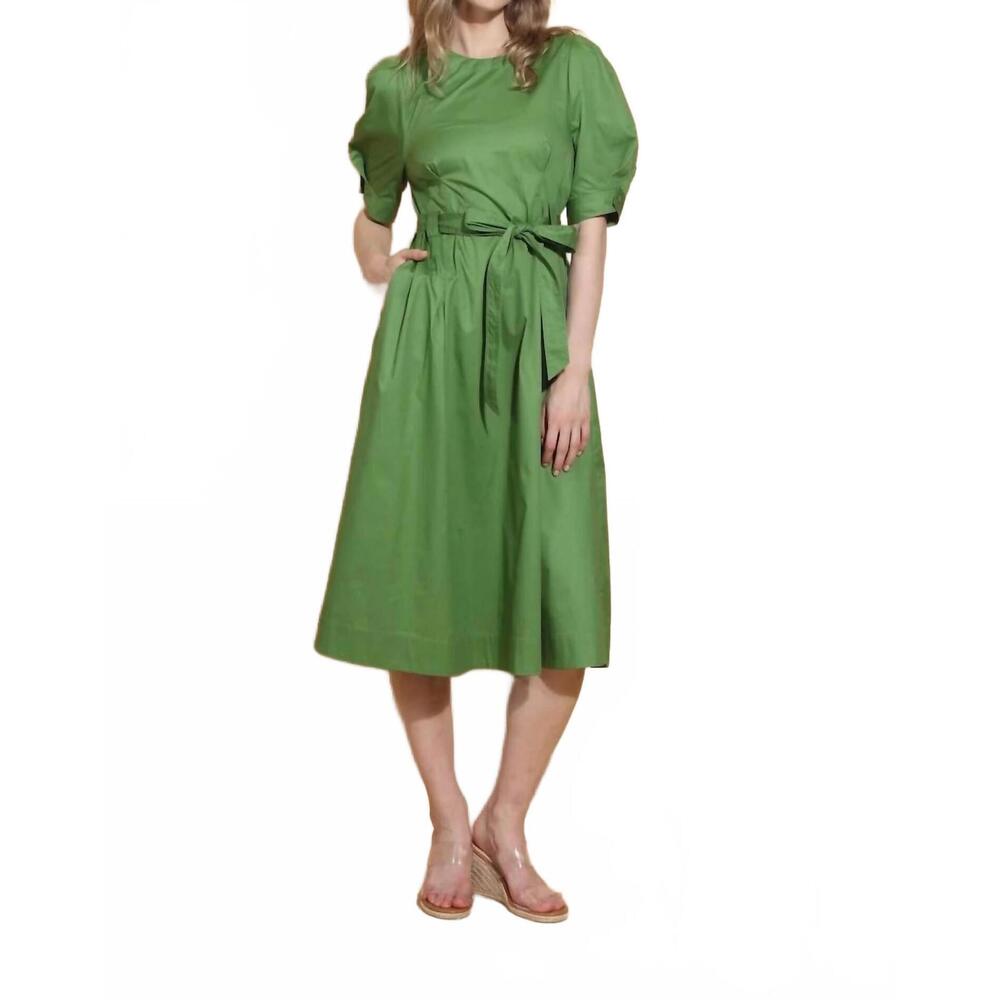 NEW JESSIE LIU puff sleeve cotton dress in green